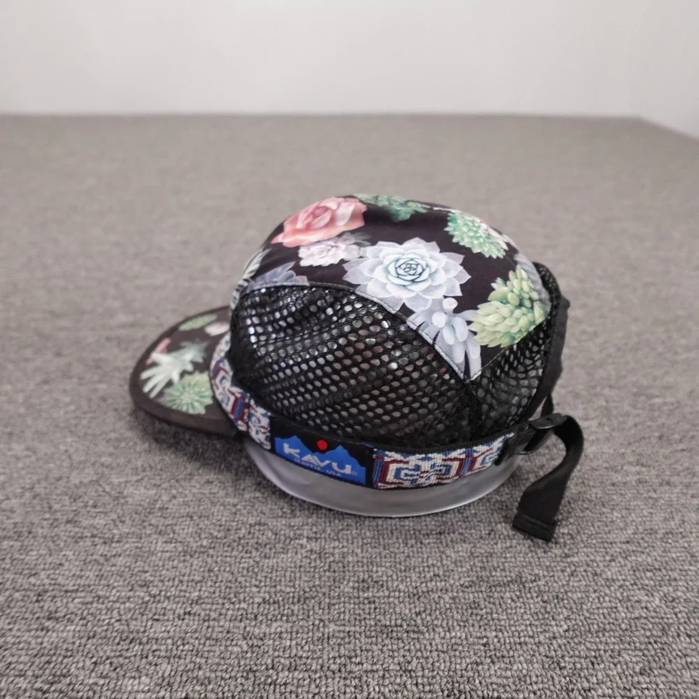 KAVU Hat Cap Strap Back Mens M Black Floral Mesh 5 Panel Outdoor Summer Camping